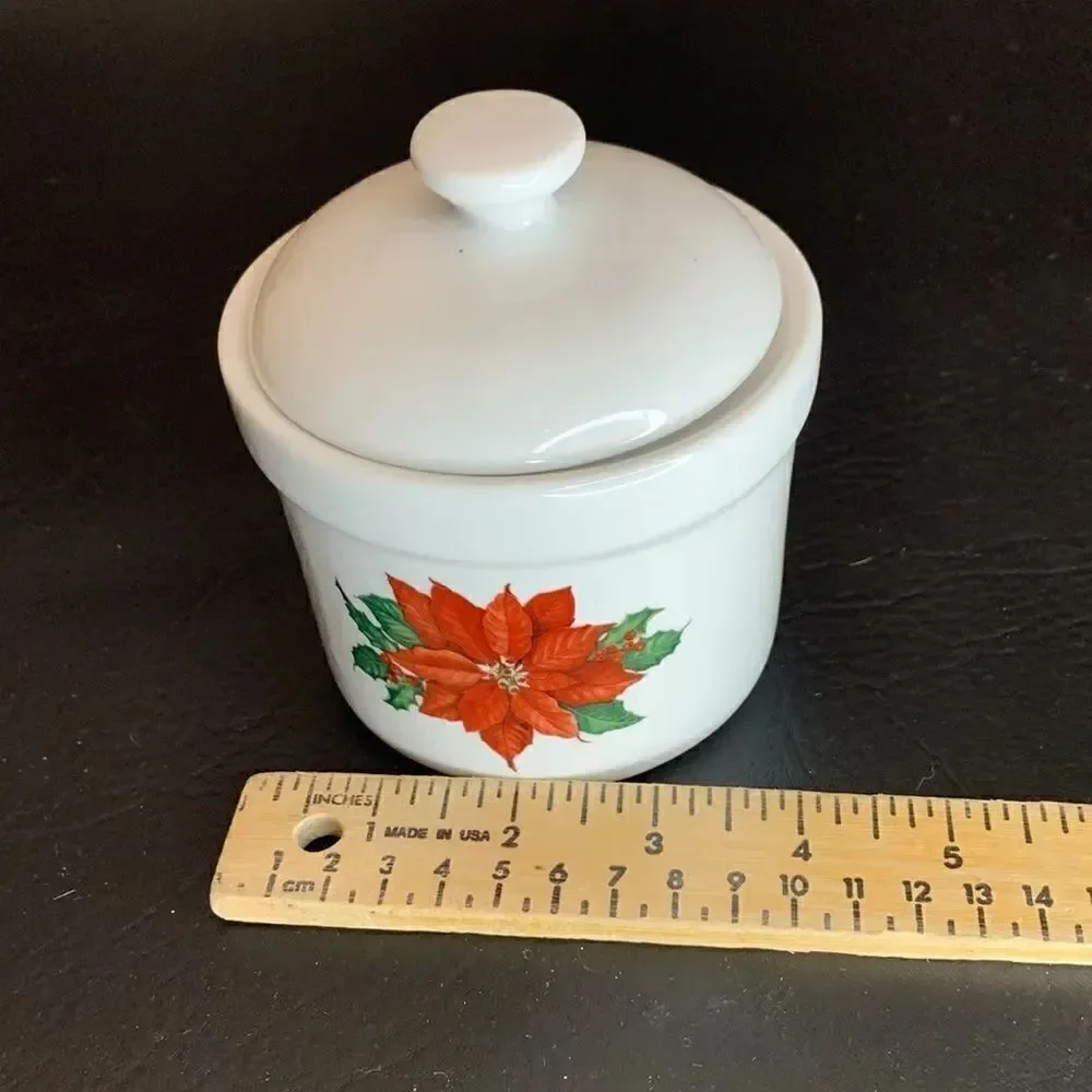Hallmark Poinsettia Sugar Bowl Lid Creamer 3 Piece Micro Dishwasher Christmas